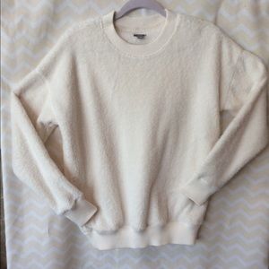 White fuzzy crewneck